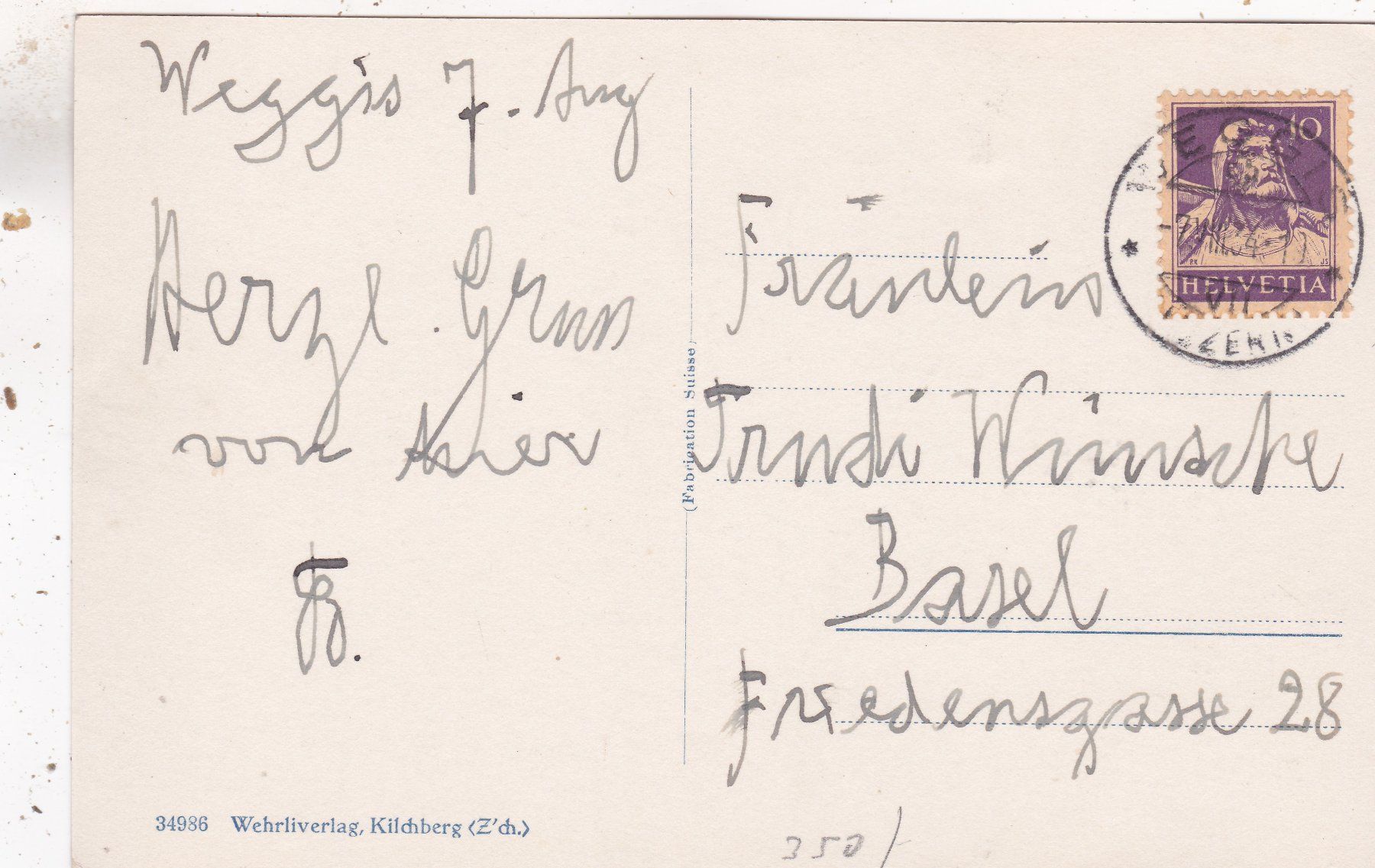 Cartoline postali: Weggis Quai 1934 – Usato da Herisau venduto da Lisegrat2008 1