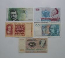Skandinavien, Lot 5 gebrauchte Banknoten
