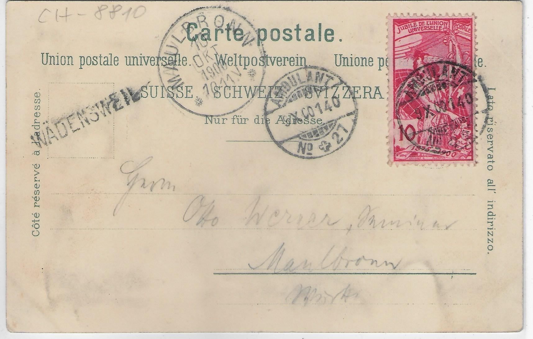 Cartoline postali: Gruss aus Horgen - Litho - UPU 1900 – Usato da Ettingen venduto da Kartenplanet 1