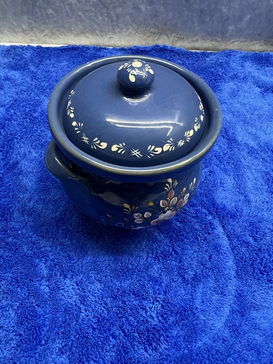 Zuccheriere: Blauer Keramiktopf mit Deckel, Handbemalt - Vintage – Usato da Rotkreuz venduto da Migu2012 1