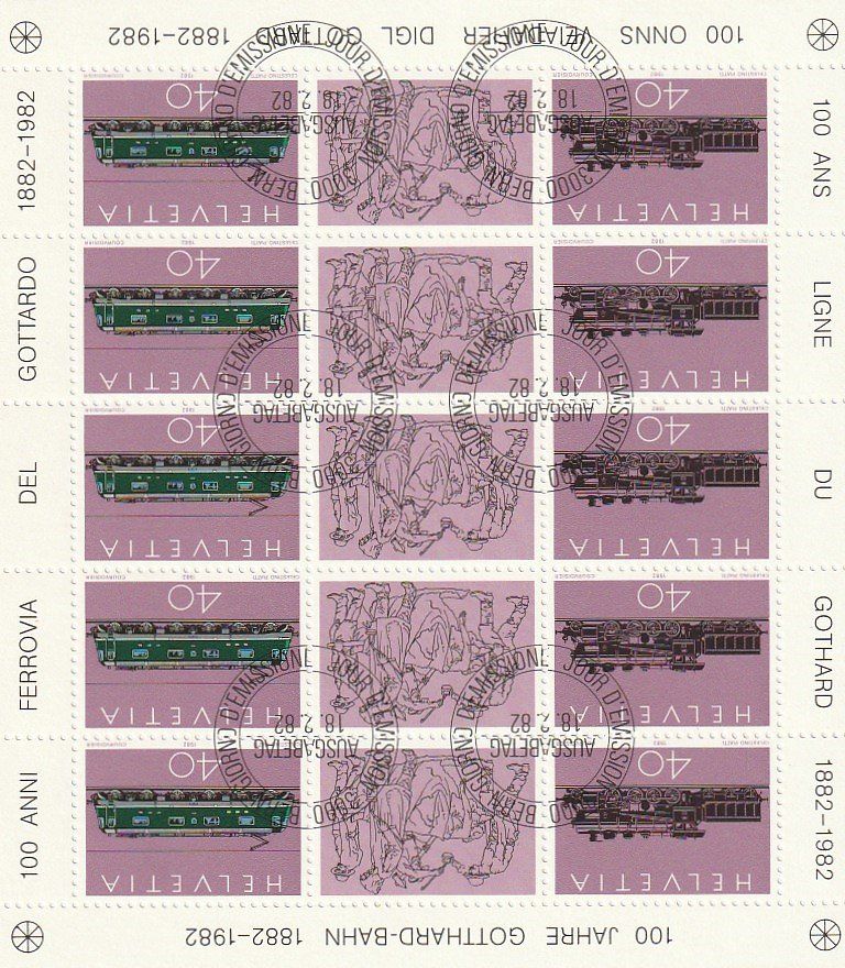 Alle Briefmarken: 100 Jahre Gotthard 1982, 3 Kleinbogen div. Sodersempel – Gebraucht aus Aarburg von Aare10 1