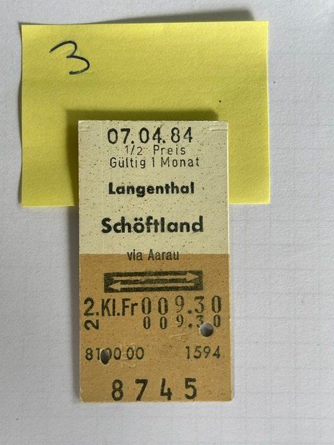 Biglietti: SBB Billett Langenthal -  Schöftland, 07.04.84 – Usato da Niederwil AG venduto da dahu75