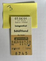 SBB Billett Langenthal -  Schöftland, 07.04.84