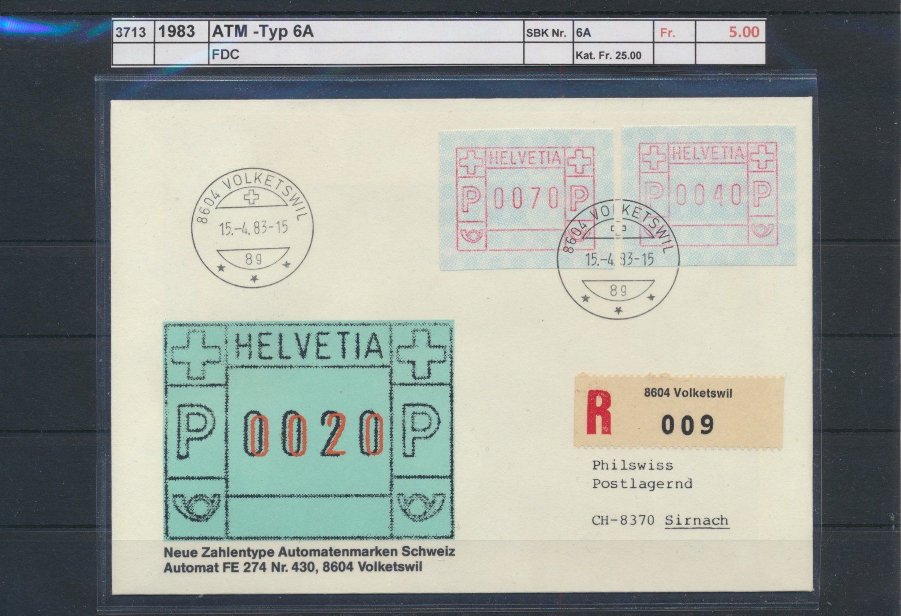 Tutti i francobolli: 1983 ATM Typ 6A, FDC – Usato da Winterthur venduto da Zupogeru