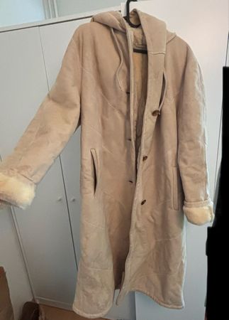 Vintage Genuine Leather Style Shearling Coat Beige