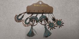 3 Paar Ohrringe Vintage-Stil Türkis Bronze, neu