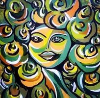 Abstrakte Frauenporträt, grün / Portrait de femme abstraite