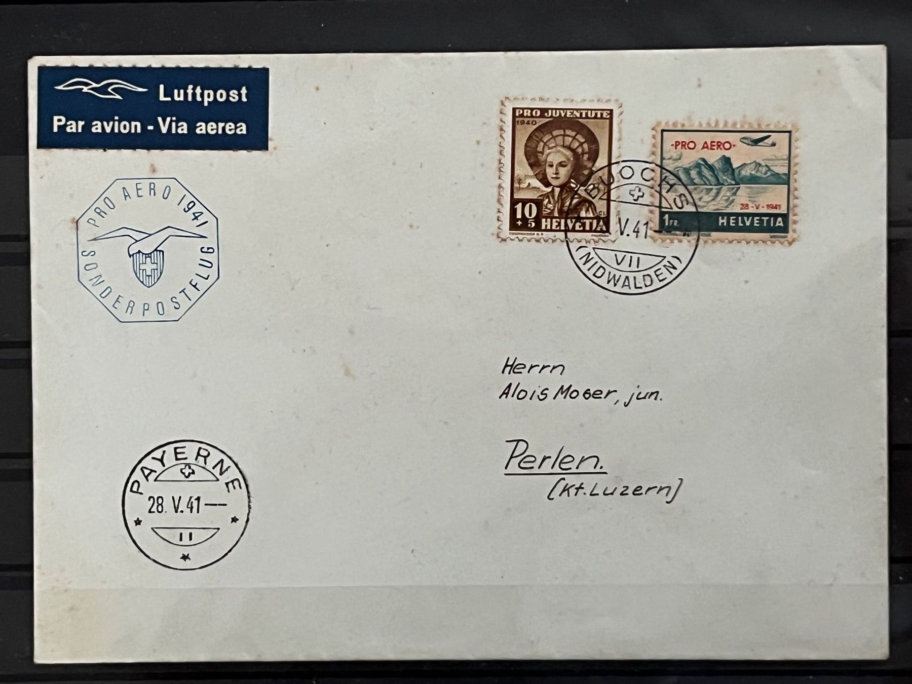 Tutti i francobolli: Luftpost Buochs - Perlen, 1941 – Usato da Romanshorn venduto da luxcollect