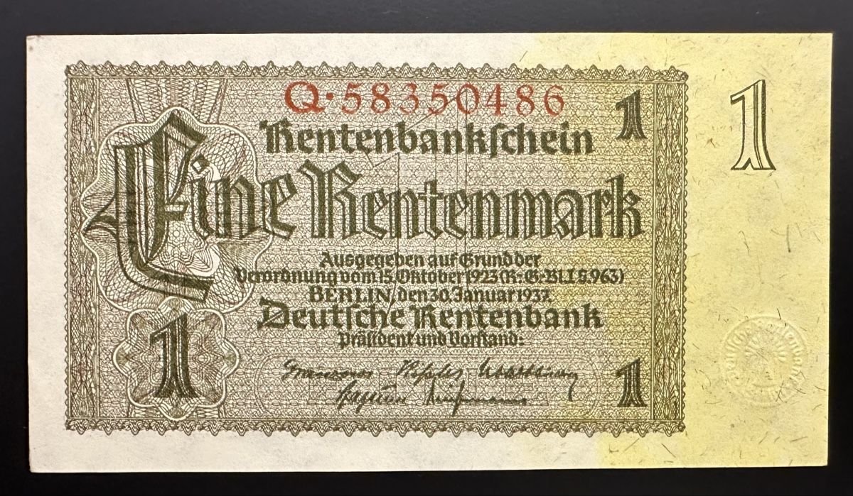 Banconote: Reichsbanknote 1937 Eine Rentenmark – Usato da Watt venduto da Coins13