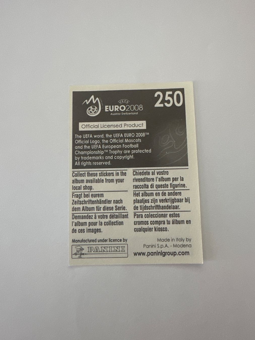 Panini Cartes à collectionner: Panini UEFA EM 2008 Sticker - Nr. 250 – D'occasion à Sulz AG par DealWerk 1