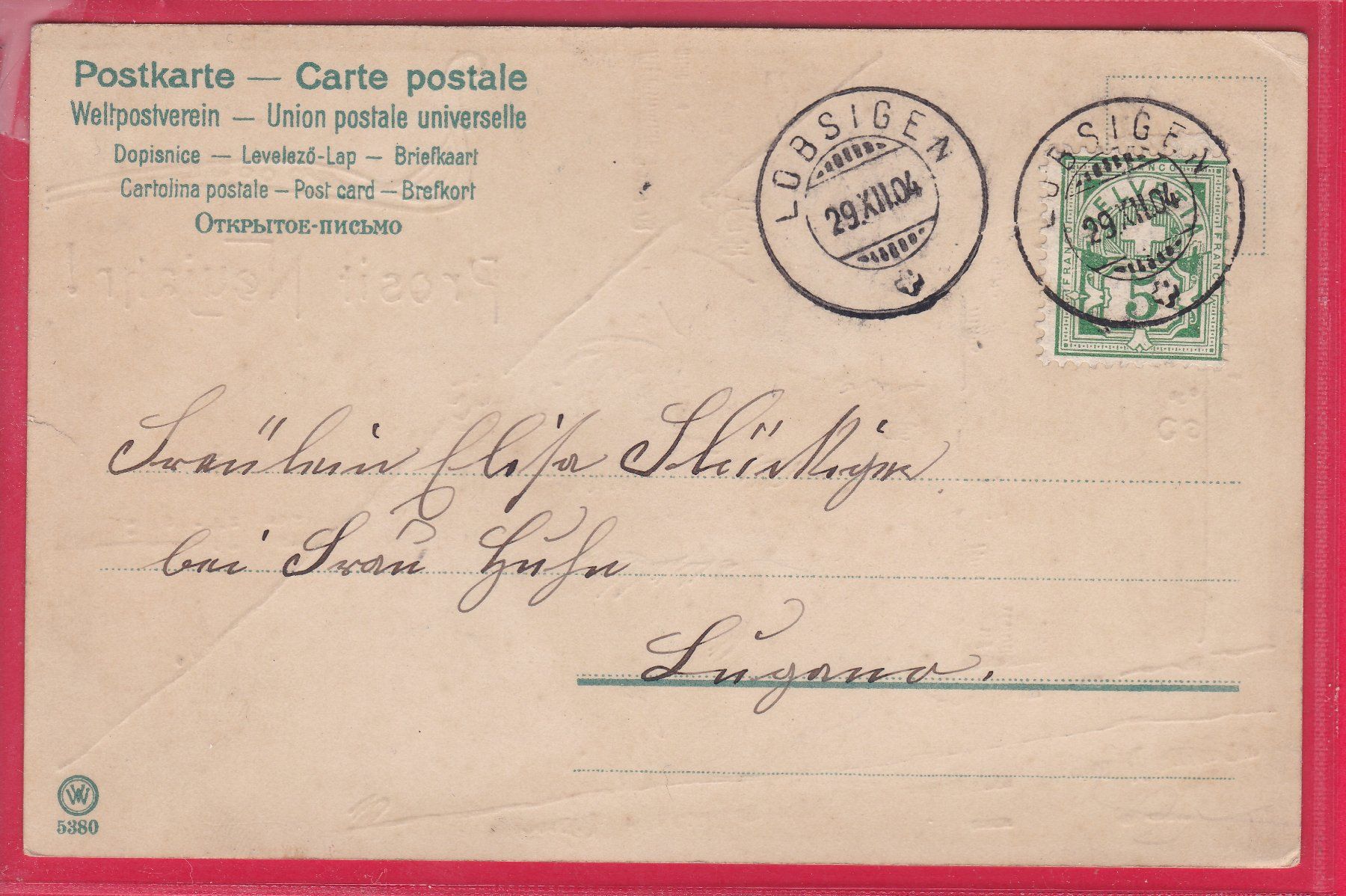 Cartoline postali: PROSIT NEUJAHR, 29.12.1904 – Usato da Oberrieden venduto da Gebirgsstelze 1