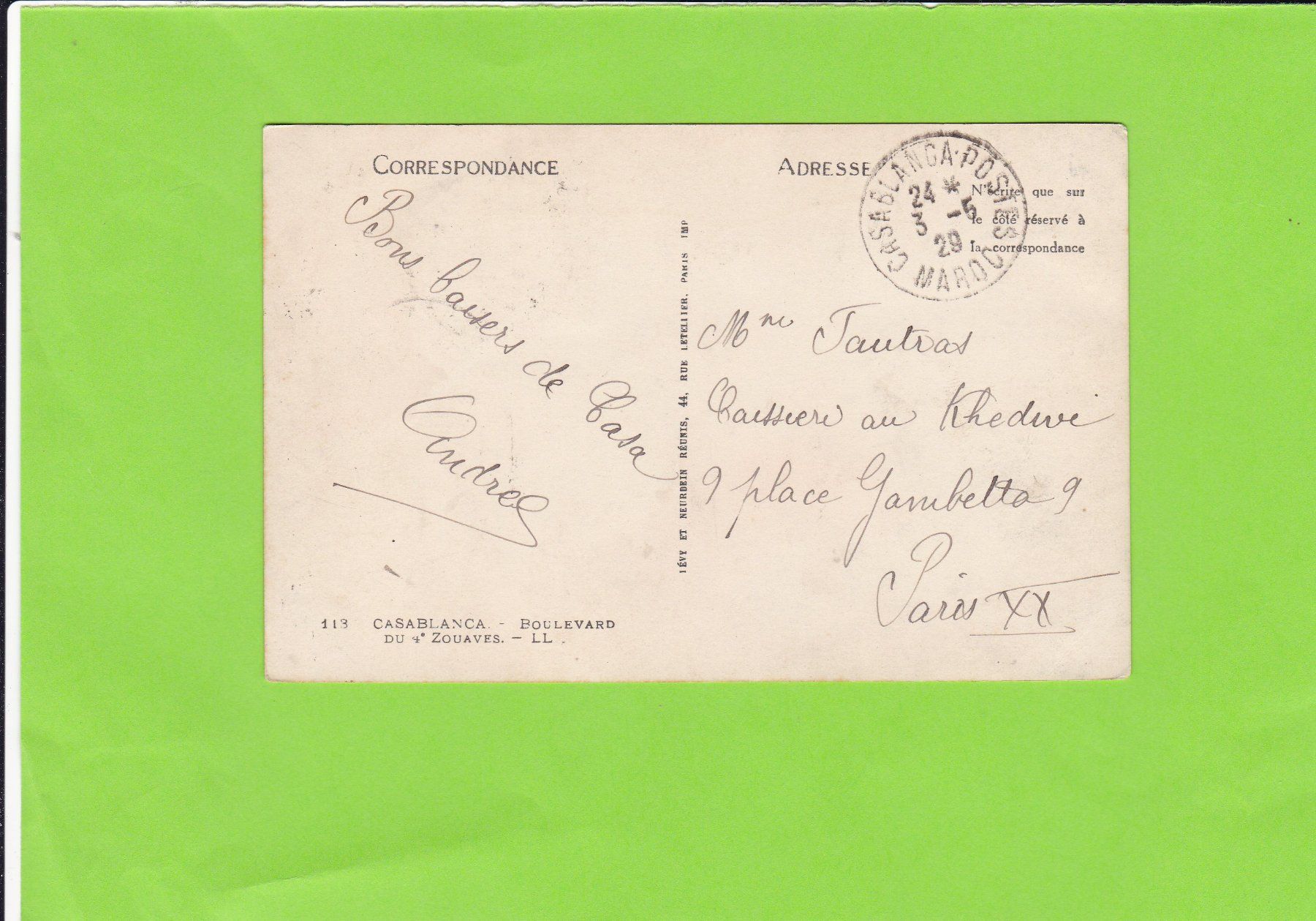 Cartoline postali: Casablanca-Boulevard--1929 – Usato da St. Peterzell venduto da neckertal 1
