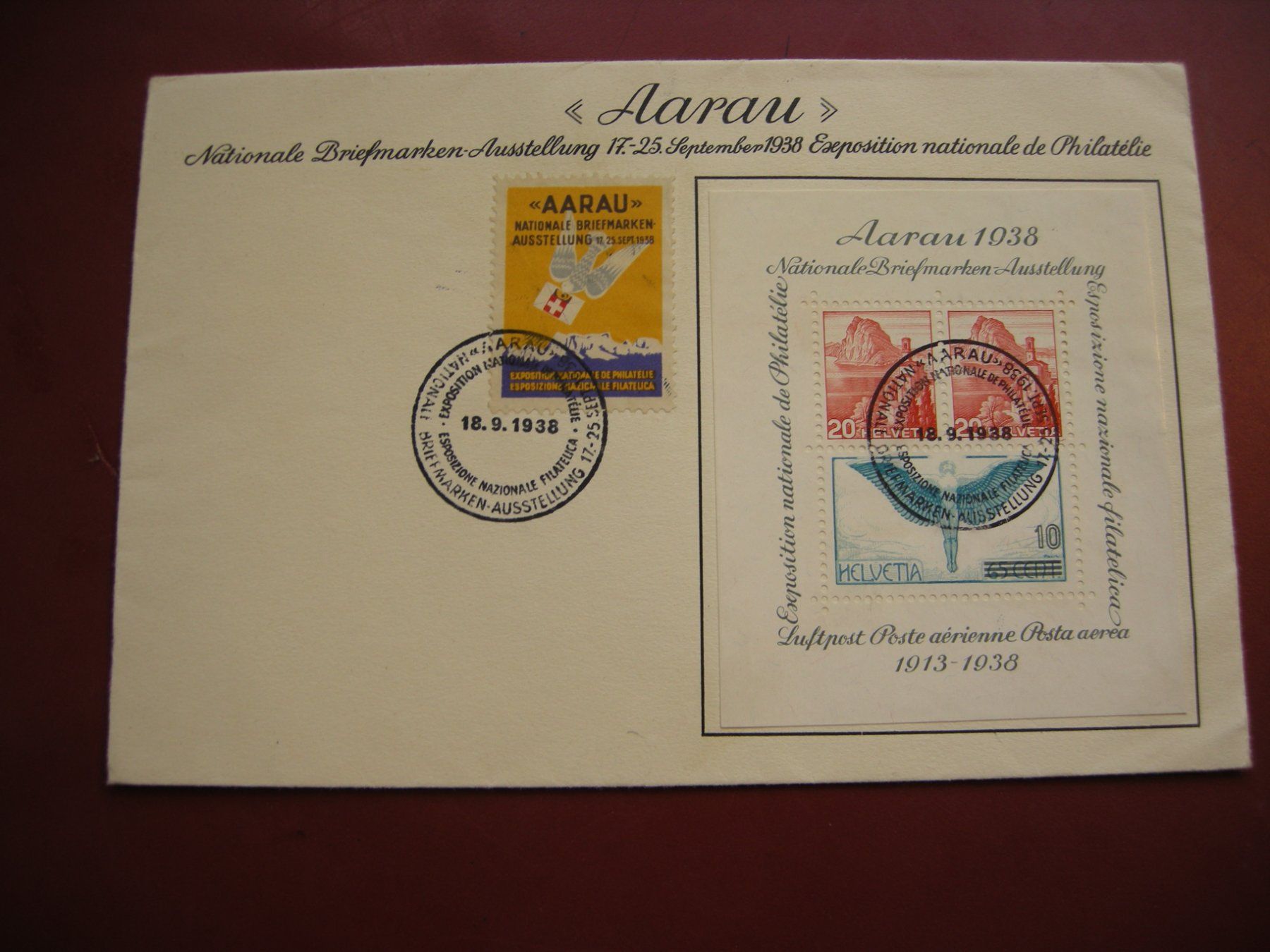 Tutti i francobolli: 18.9.1938, BLOCK W 11 MIT AARAU VIGNETTE – Usato da Eschenbach SG venduto da eDaisy 1