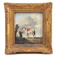 Miniature Barock Ölbild Gold | Tableau Wouwerman Cheval
