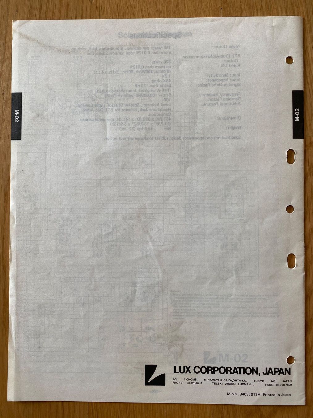 Luxman Amplificatori: Service Manual LUXMAN Amplifier M-02 – Usato da Erlenbach ZH venduto da Leaford 1