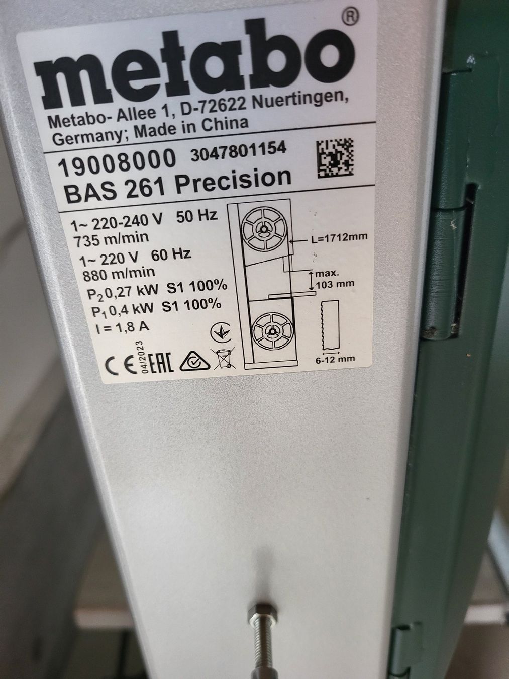 Metabo Seghe: Metabo bas 261 Precision – Usato da Azmoos venduto da Tomsuper 2