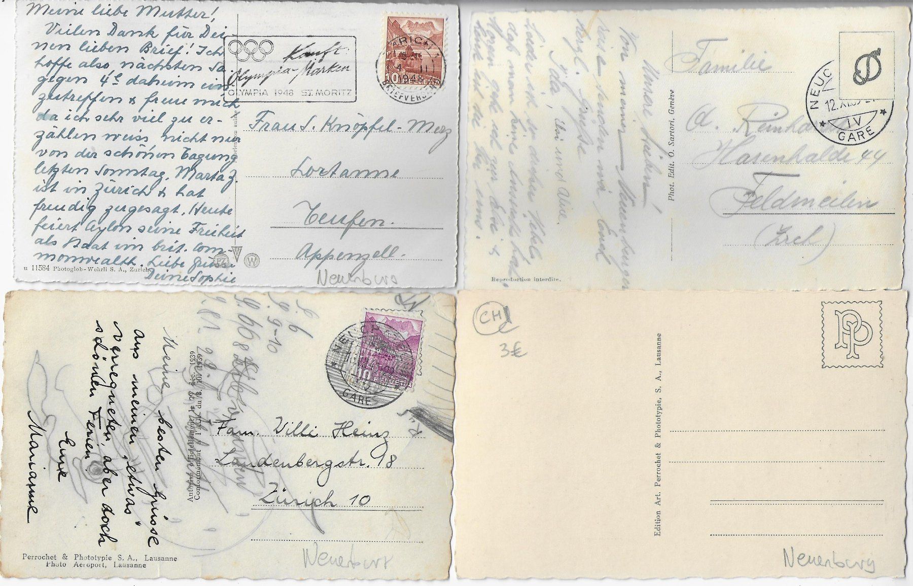 Cartoline postali: 4 AK - Neuchatel Neuenburg – Usato da Ettingen venduto da Kartenplanet 1