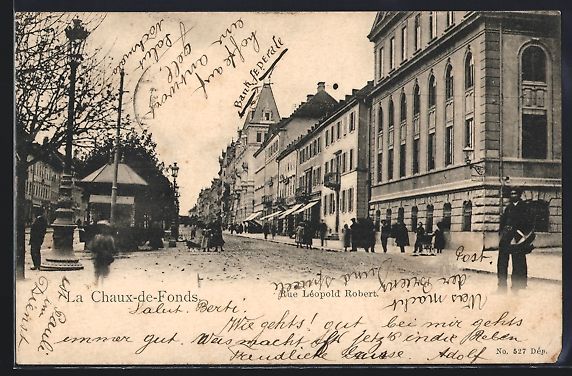 Cartoline postali: La Chaux-de-Fonds, Rue Léopold Robert,  – Usato da Berlin venduto da bartko-reher