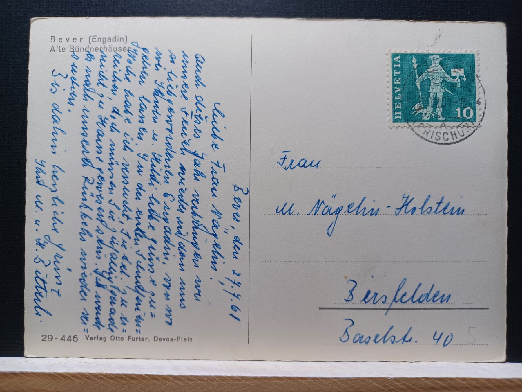 Cartoline postali: GR, No. 29-446 Bever (Engadin) 1961 – Usato da Aarau Rohr venduto da mgvw 1