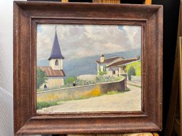 Cessy par Jean Debaud - Huile sur bois - 39x46 cm