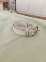 Suede cream leather belt with golden buckle