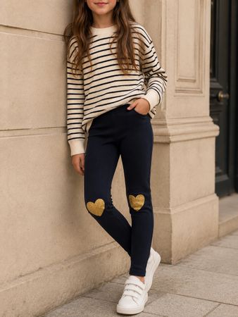 LEGGINGS BLEU MARINE À COEURS DORÉS
