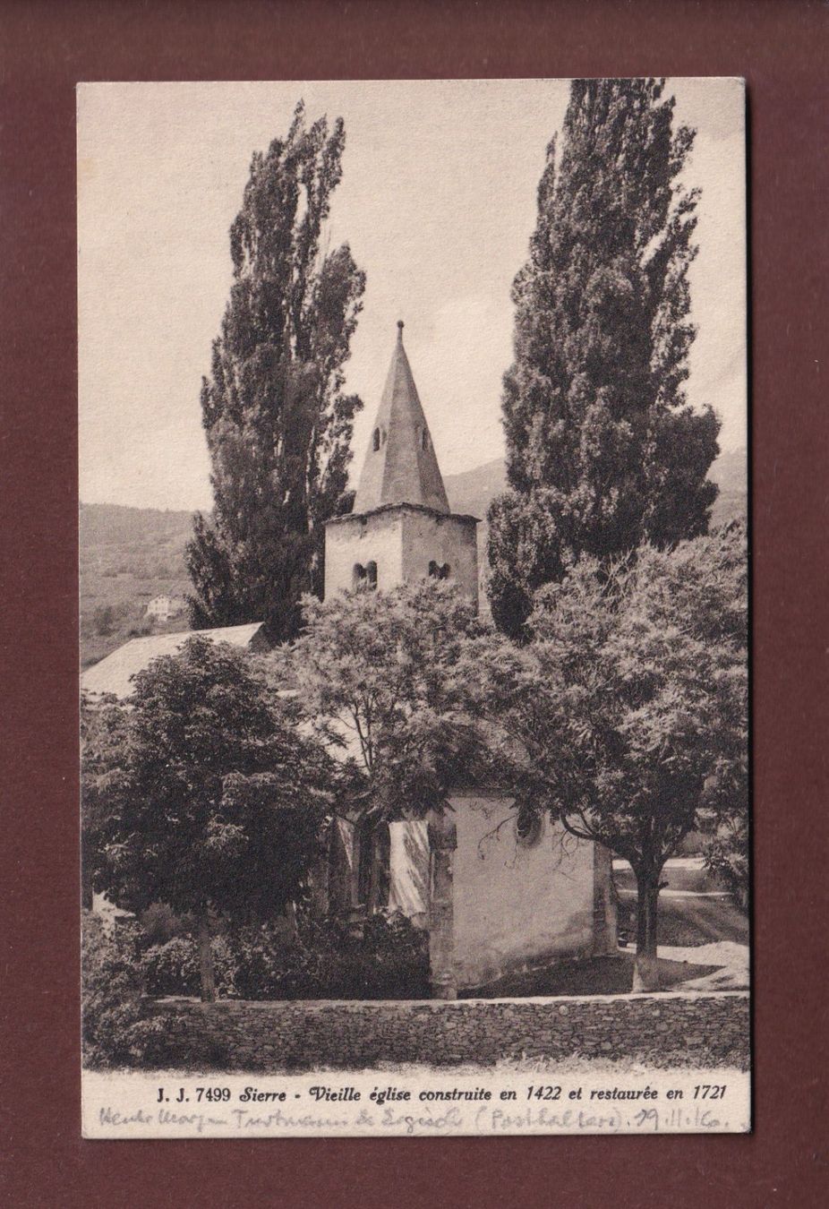 Ansichtskarten: SIERRE - Vieille Eglise - 1916 – Gebraucht aus Pully von nicecards-shop