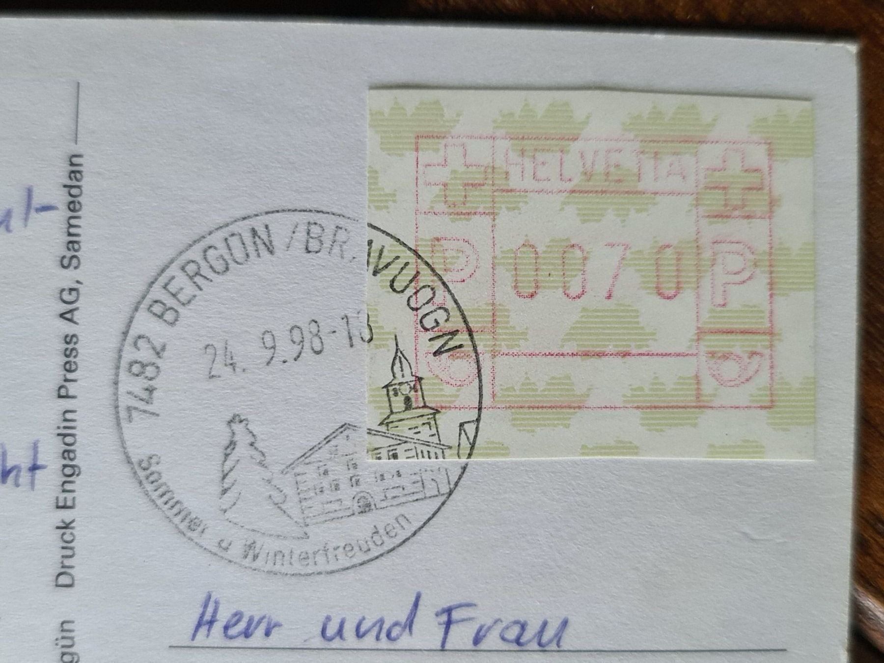 Ansichtskarten: Ansichtskarte Bergün 1998 – Gebraucht aus Dintikon von Vexi 1