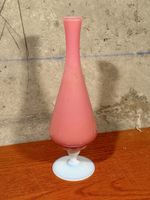 Vintage Pink Glass Vase with White Base - Art Deco Style