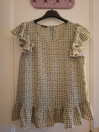 Blusa estiva a quadri con volant - Taglia L