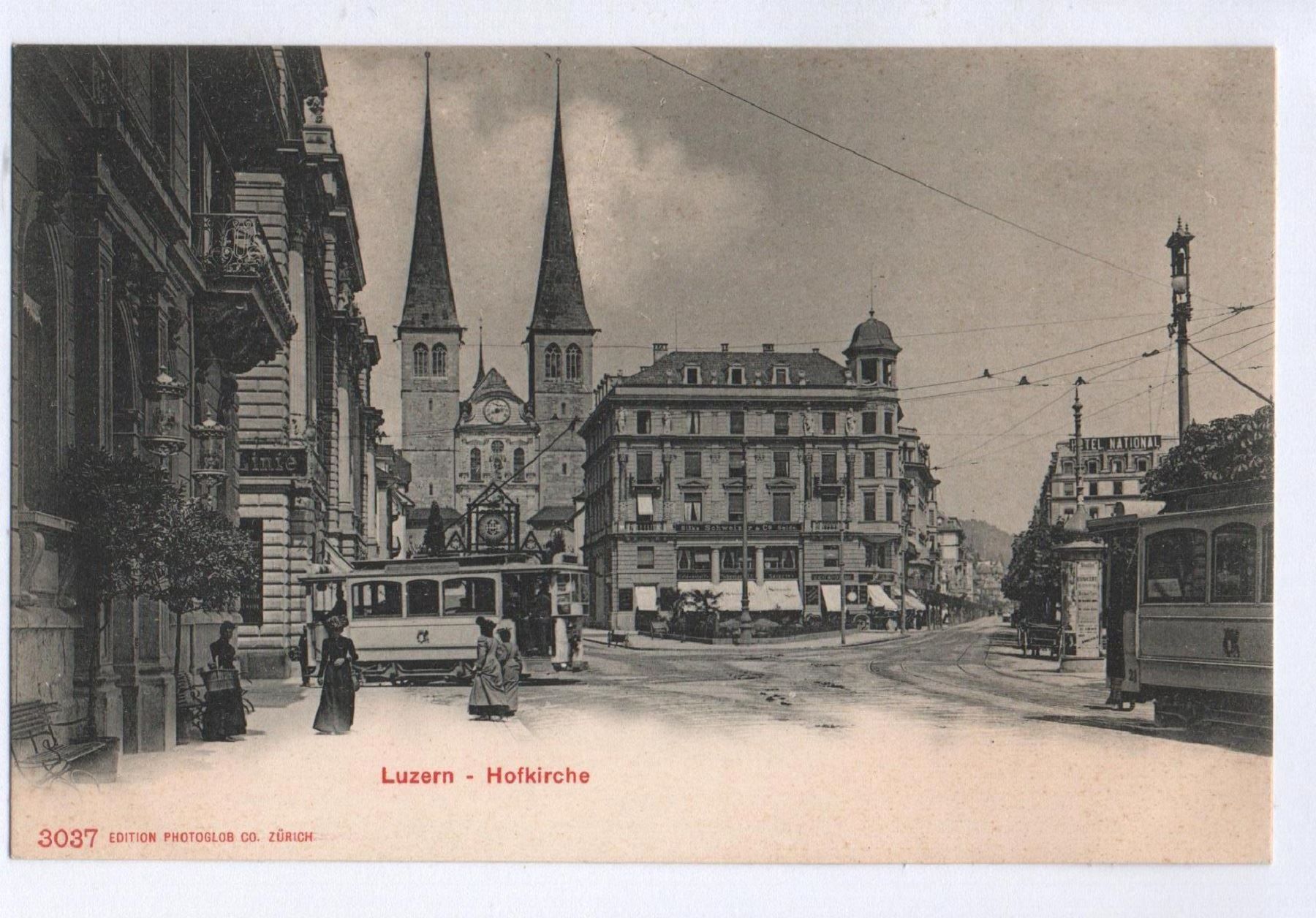 Cartoline postali: LUZERN Hofkirche, Strassenbahn, Tram – Nuovo (secondo la descrizione) da Jona venduto da philajona