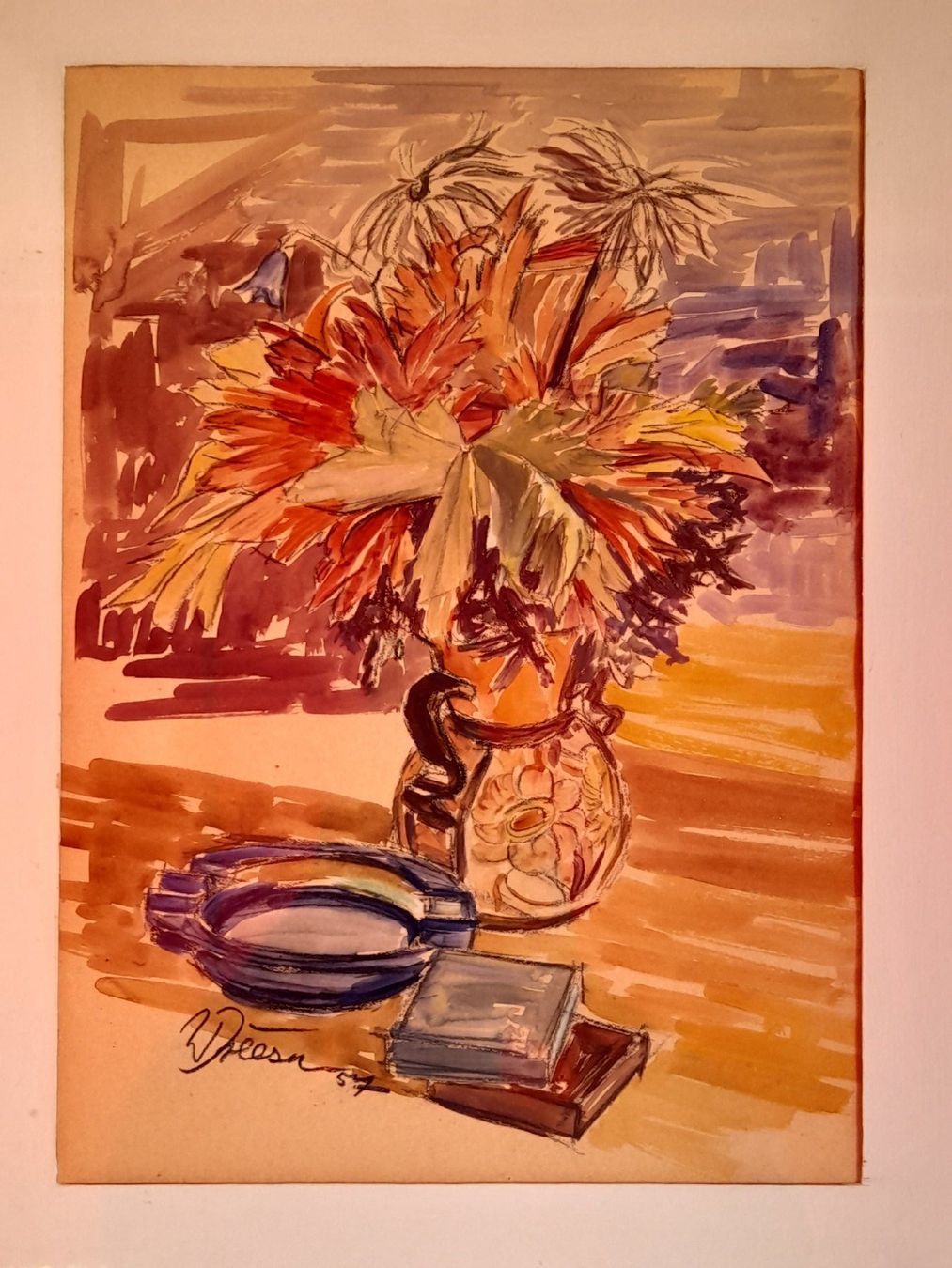 Gemälde: Willi Dreesen Brig " Blumen-Stillleben 1957 " – Gebraucht aus Thun von Treff.....e 6