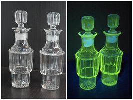 antikes Öl- und Essigset Uranglas Ölflasche Essigflasche