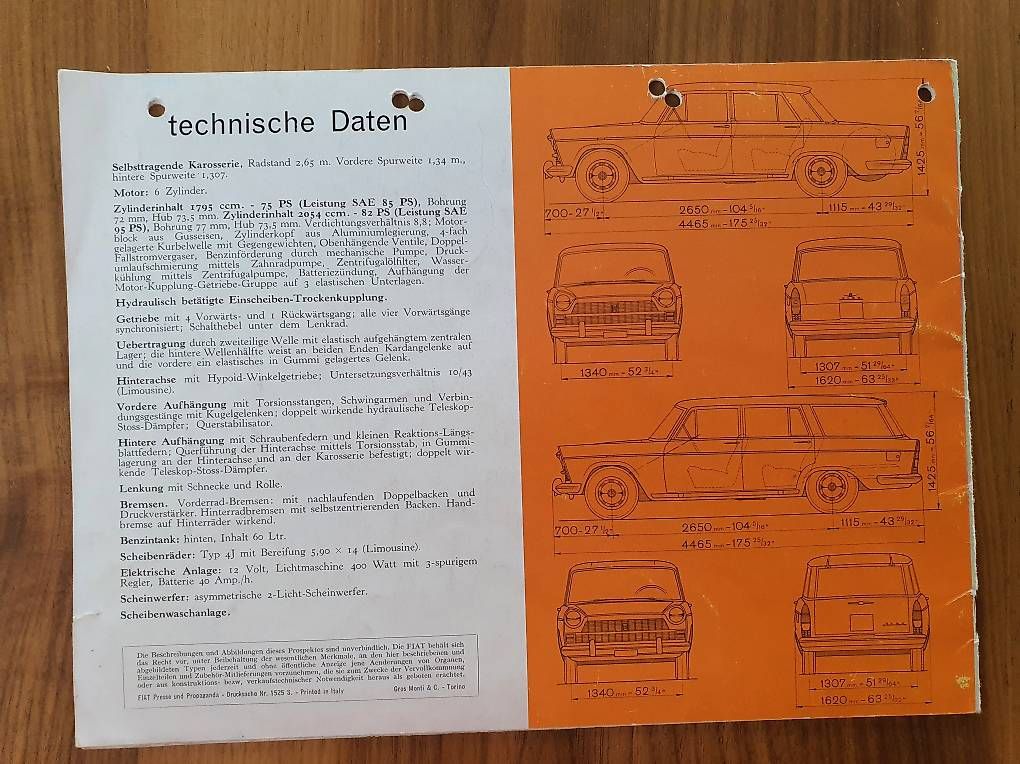 Dokumente: Fiat 1800 Prospekt 1959-1968 – Gebraucht aus Hünenberg von Rzirkon 3