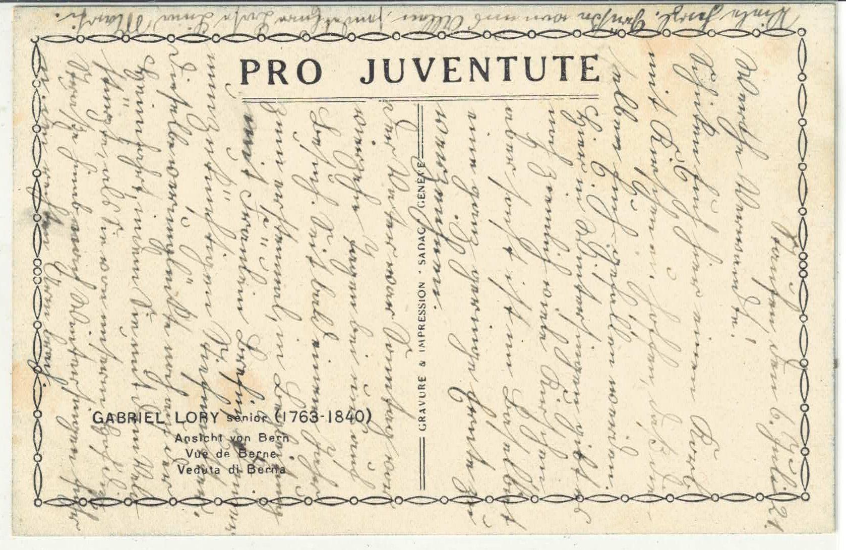 Cartoline postali: Pro Juventute - Gabriel Lory - Ansicht von Bern – Usato da Ettingen venduto da Kartenplanet 1
