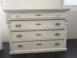 Kommode weiss 4 Schubladen mit Griffen, Shabby Chic, Antik
