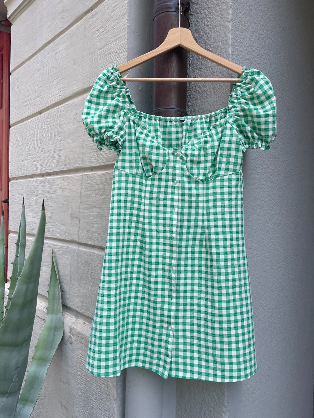 H&M Vestiti: Green gingham puff-sleeve dress – Usato da Zürich venduto da Chiara.la