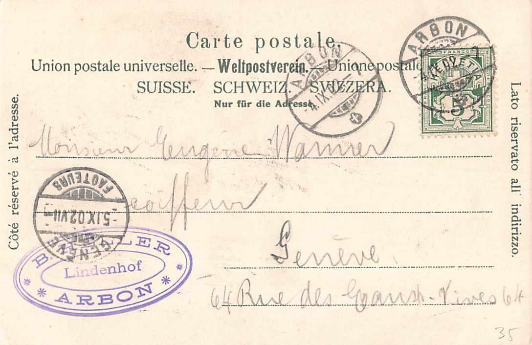 Cartoline postali: uralte LITHO Ansichtskarte ARBON 5.9.1902 - sehr schön – Usato da Lufingen venduto da TopAnsichtskarten 1