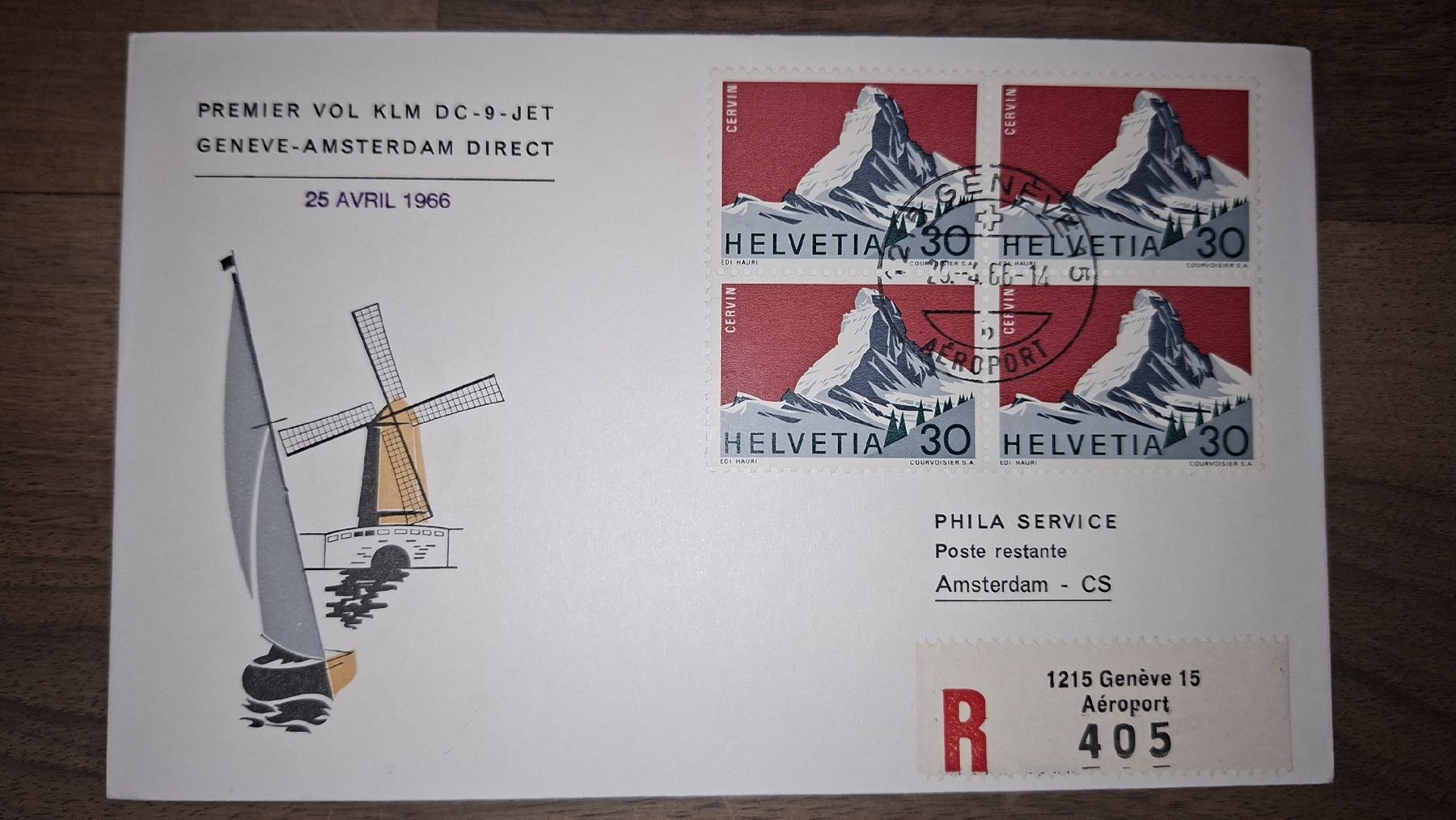 Tutti i francobolli: KLM Zürich - Amsterdam 25.04.1966 – Usato da Balgach venduto da SIMEON27
