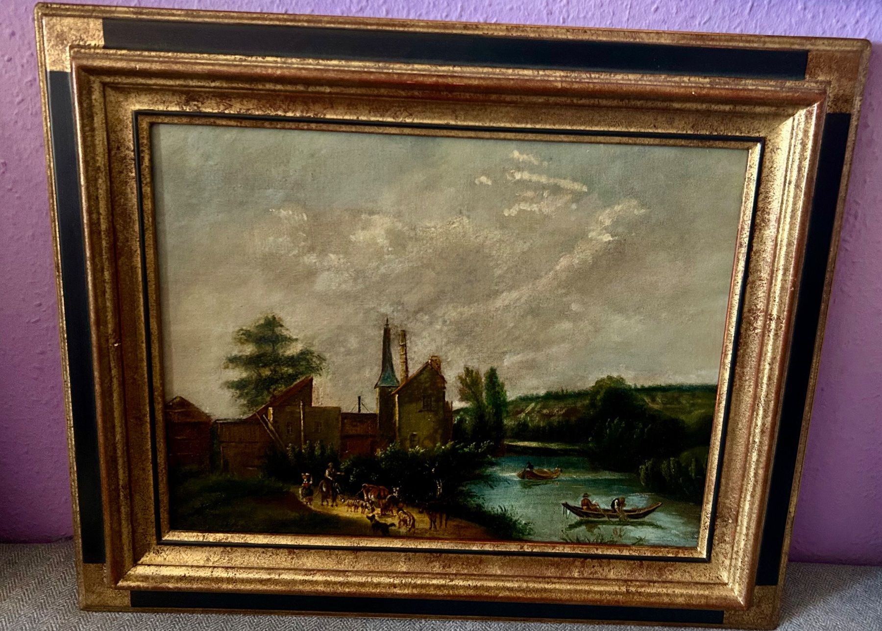 Gemälde: Tableau ancien, scène champêtre, encadré. – Gebraucht aus Petit-Lancy von Pierre_le_voyageur 8