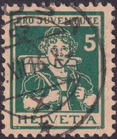 1916, J5 (Berner Sennenbub) mit sauberem Vollstempel AROSA
