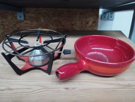 Fondue Rechaud mit Pfanne rot Vintage guter Zustand