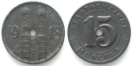 MÜNCHEN (Bayern) 15 Pfennig 1918, 2,7mm gelocht, Zink RRR!