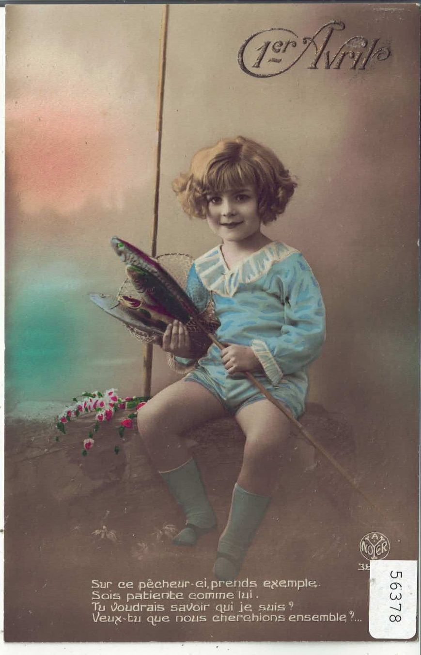 Cartoline postali: 1. April - Mädchen mit Fisch - coloriert – Usato da Ettingen venduto da Kartenplanet