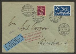 Flugpost Schweiz 1928 BASEL ZÜRICH MÜNCHEN Luftpost Erstflug