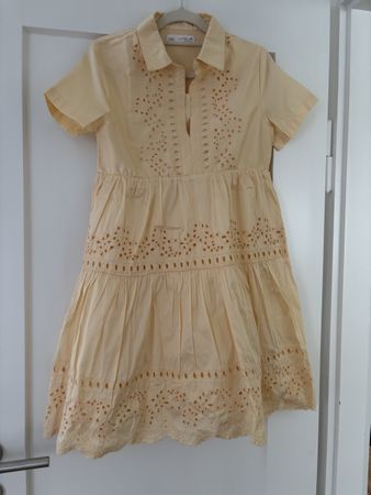 Zara Girls Pale Yellow Broderie Anglaise Eyelet Tiered Dress