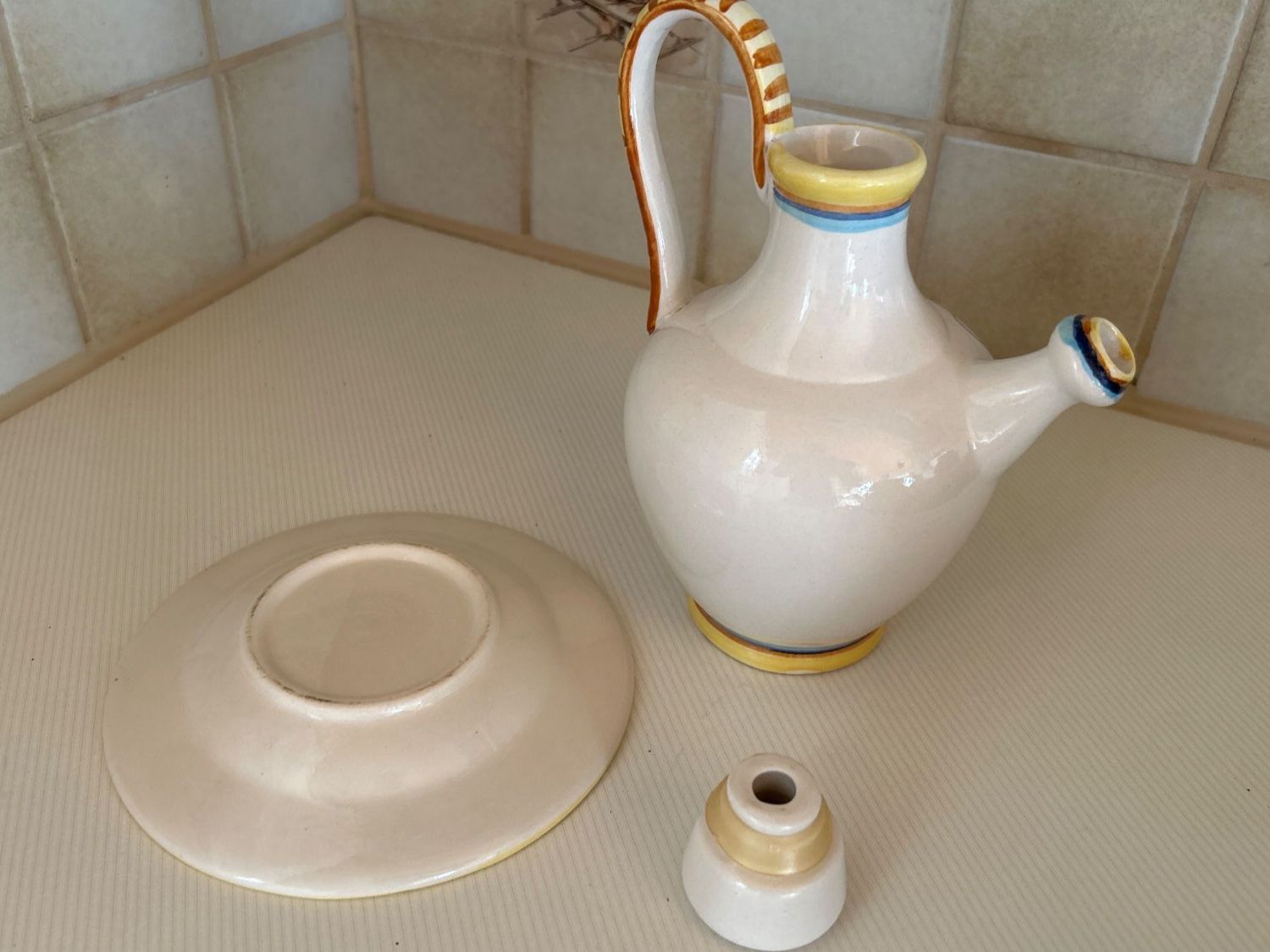Altro in Stoviglie & Bicchieri: Keramik Essigflasche mit Teller, Handbemalt – Nuovo (secondo la descrizione) da Villnachern venduto da RicardoMary 2
