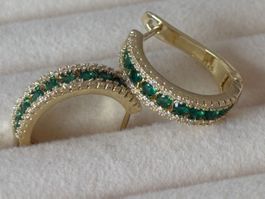 Luxus Elegante Creolen Ohrschmuck Ohrstecker Farbe:Gold/Grün