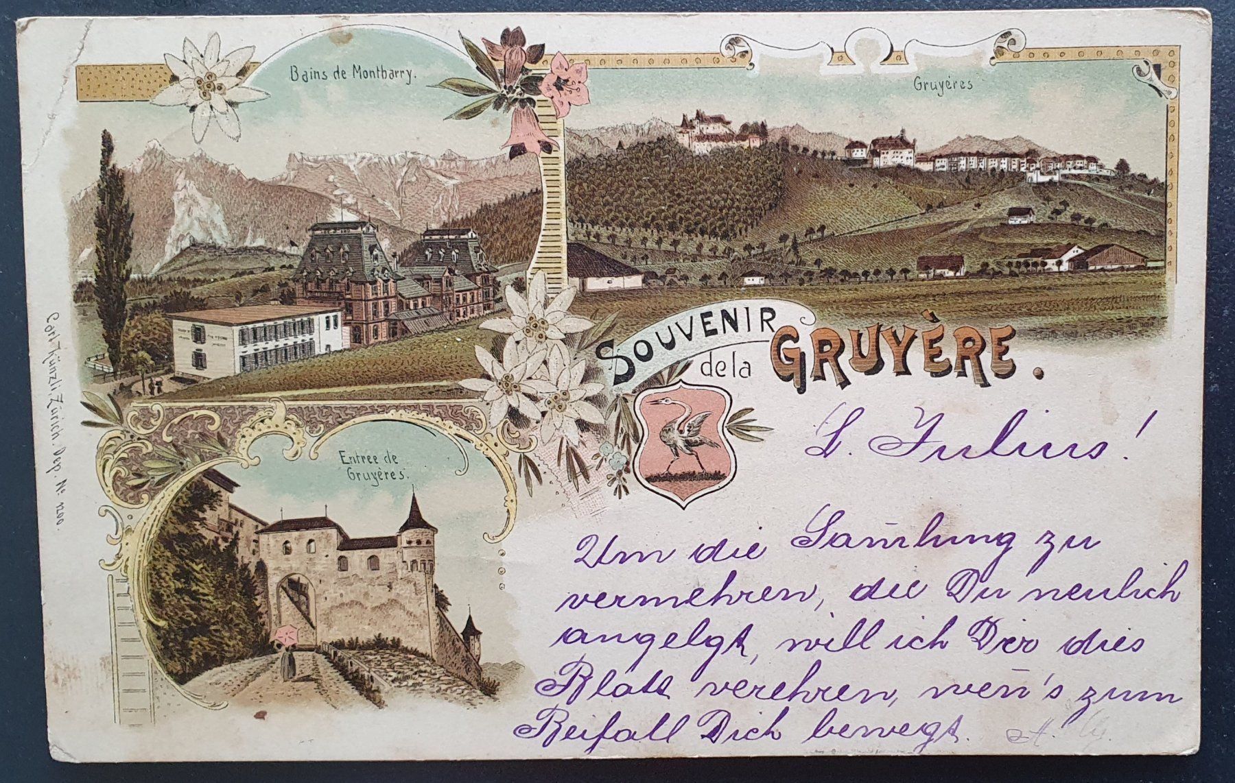 Cartoline postali: Souvenir de la Gruyères 1901 – Usato da Kreuzlingen venduto da Rschweiz1