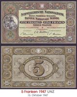 5 Franken 1947 perfekt UNZ